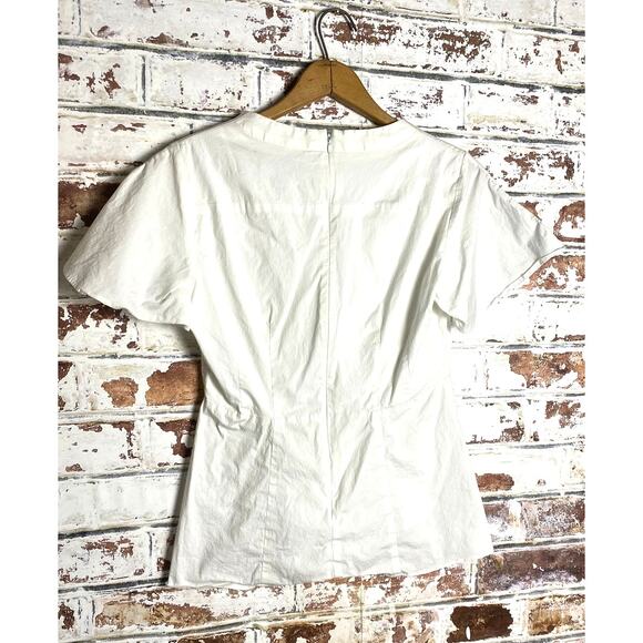 Nanette Lepore Twisted V-Neck Cotton Short Sleeve Blouse - Picture 7 of 7